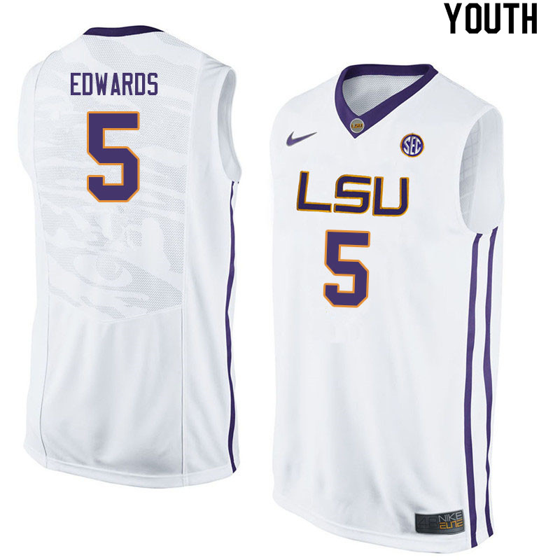 Youth #5 Parker Edwards LSU Tigers College Basketball Jerseys Sale-White